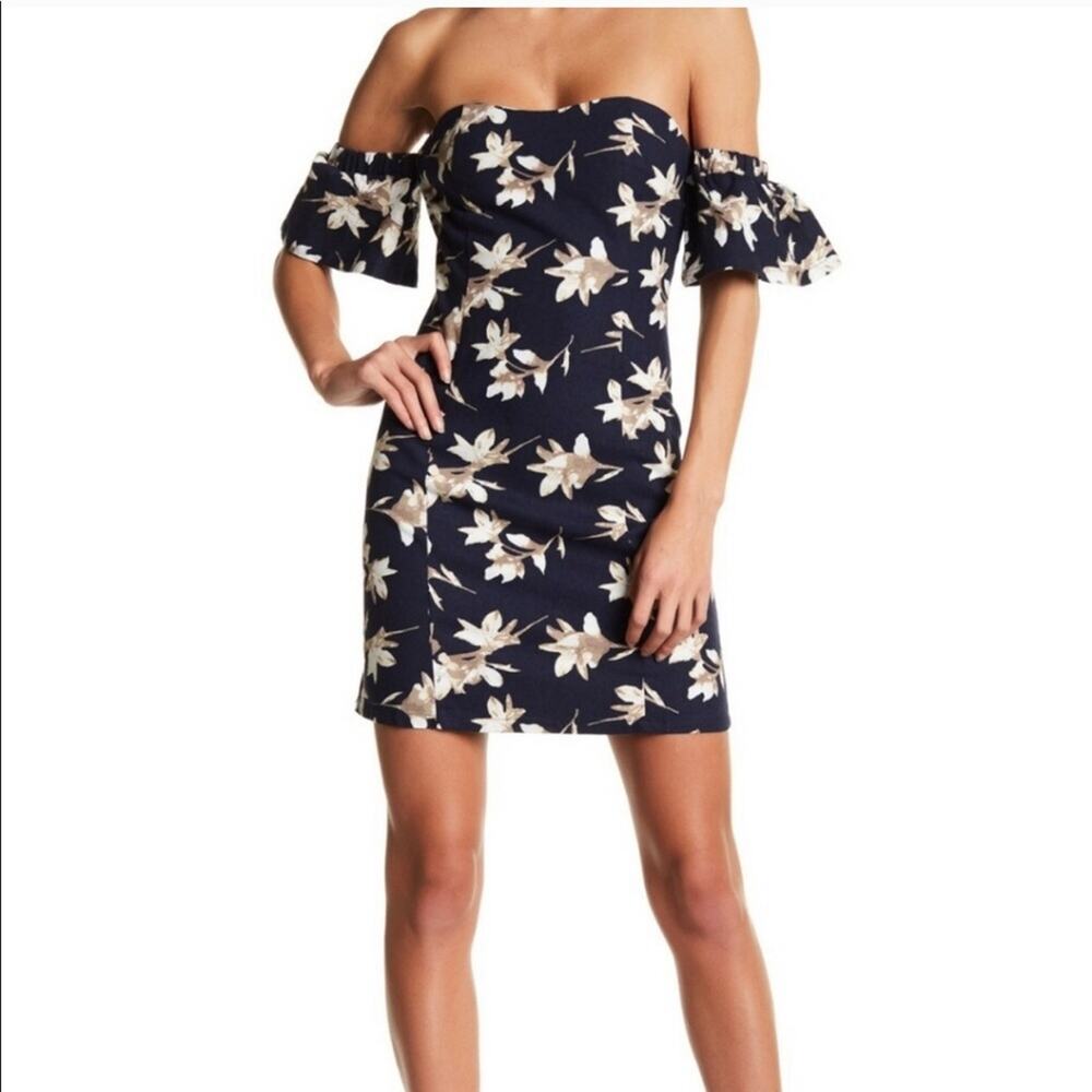 J.O.A Special Occasion Dress Floral 100% Linen Off Shoulder Strapless Medium NWT